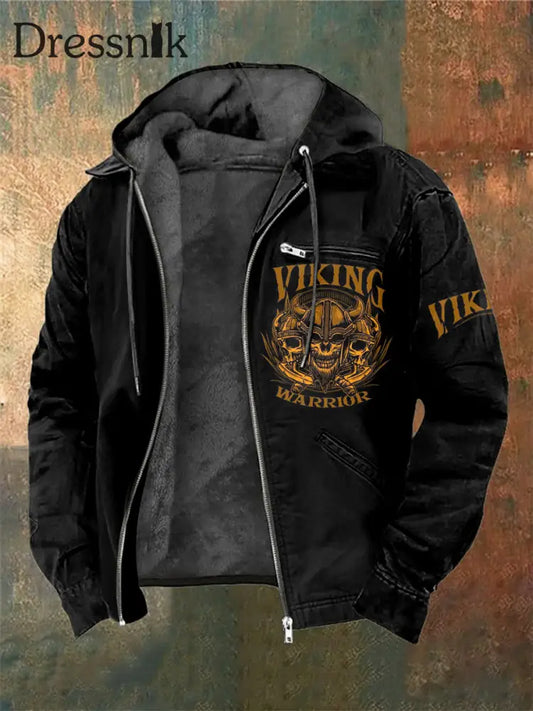 Herren-Wikinger-Krieger-SchÀdel-bedruckte Lang Àrmel ige Kapuzen jacke Schwarz / S