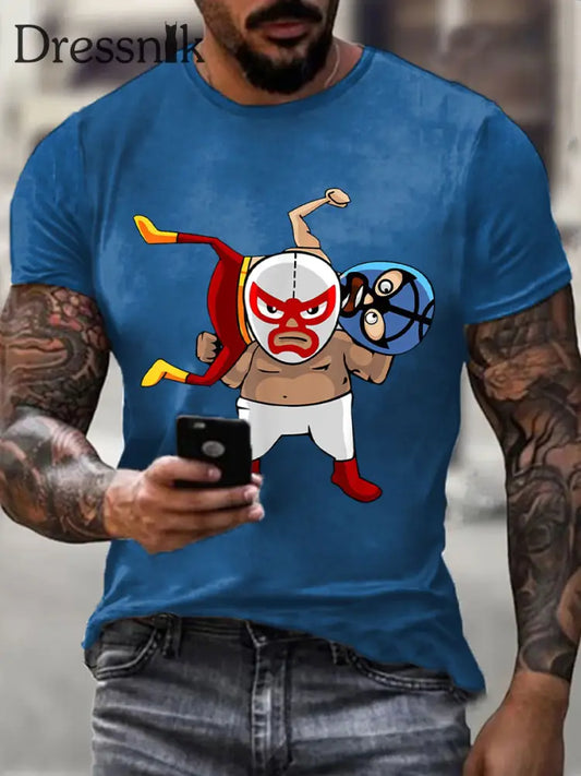 Herren Wrestling Maske T-Shirts Blau / S