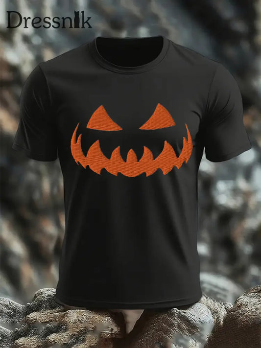 Kurzärmliges T-Shirt für Männer mit Halloween-Kürbis gesicht Schwarz / S