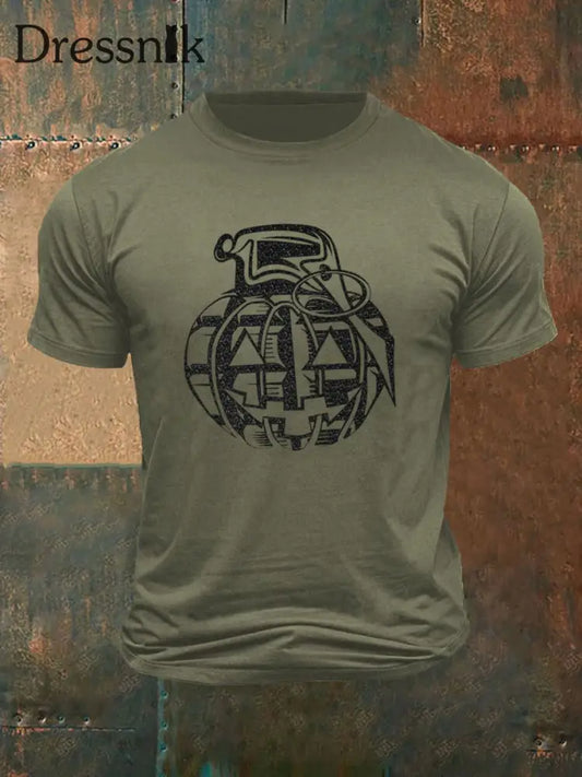 Kurzarm-T-Shirt mit Halloween-Print für Männer Armee grün / S