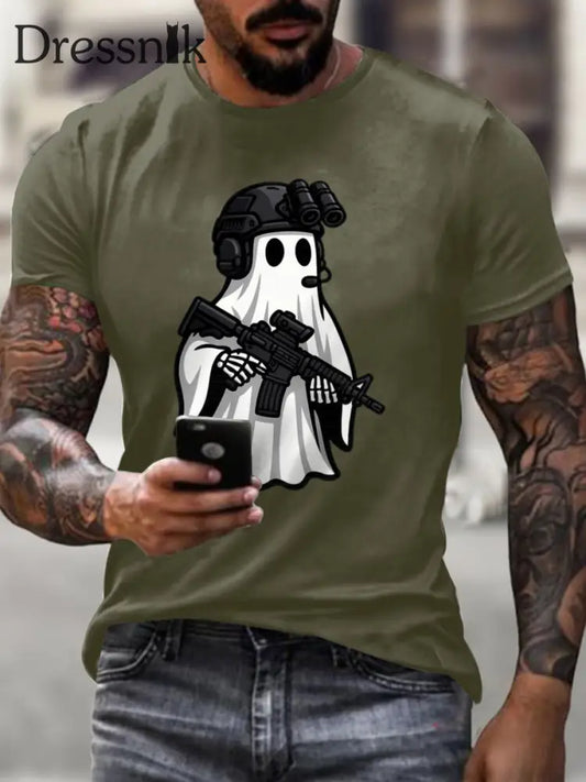 Kurzarm-T-Shirt mit Halloween-Print für Männer Armee grün / S