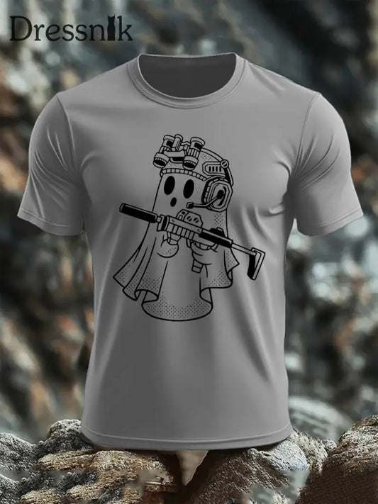 Kurzarm-T-Shirt mit Halloween-Print für Männer Hellgrau / S