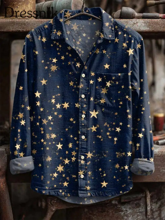 Langärmliges Retro-Star-Print-Hemd als bild / S