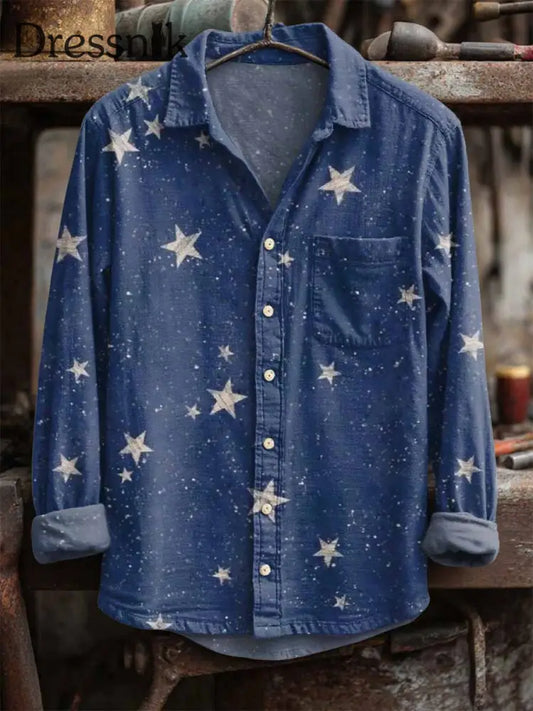 Langärmliges Retro-Star-Print-Hemd als bild / S