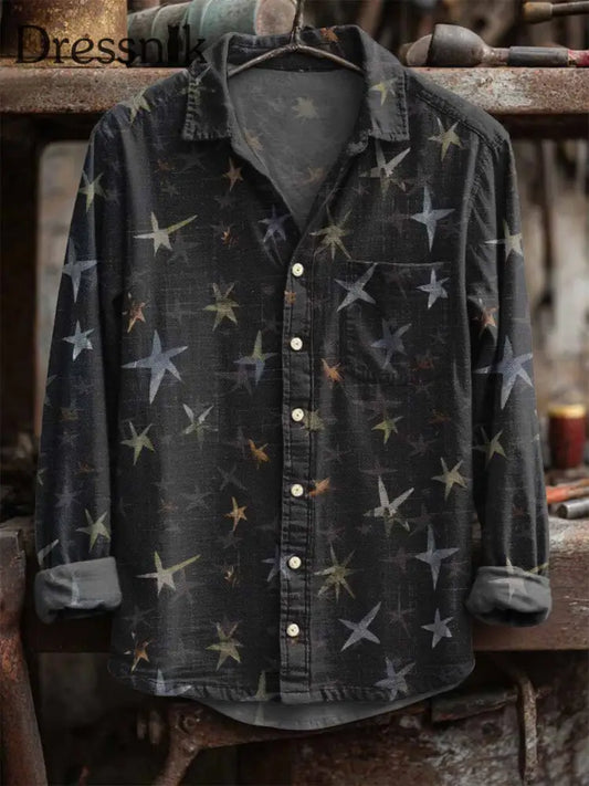 Langärmliges Retro-Star-Print-Hemd als bild / S