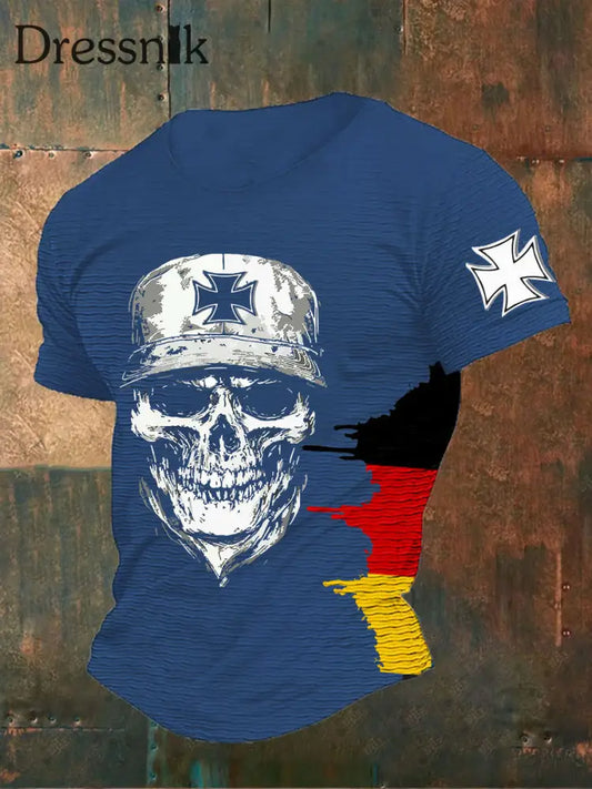 Männer Deutsches Eisernes Kreuz Schädel Print T-Shirt Blau / S