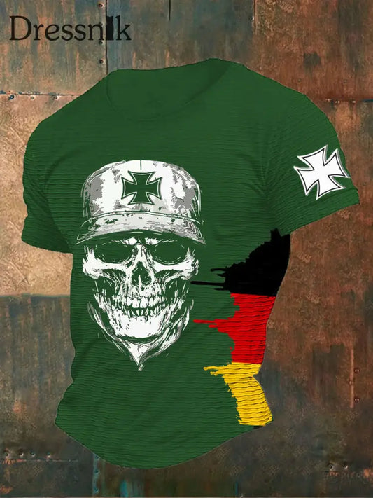 Männer Deutsches Eisernes Kreuz Schädel Print T-Shirt Grün / S