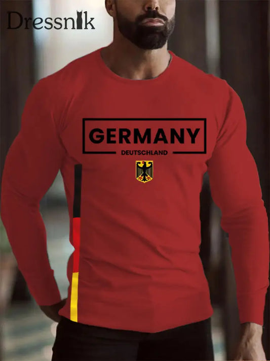 Männer Deutschland gedruckt Langarm T-Shirt Rot / S