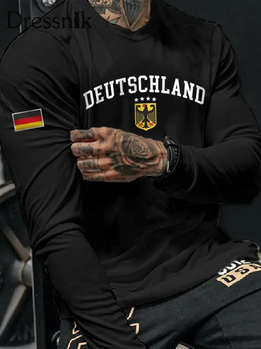 Männer Deutschland gedruckt Langarm T-Shirt Schwarz / S