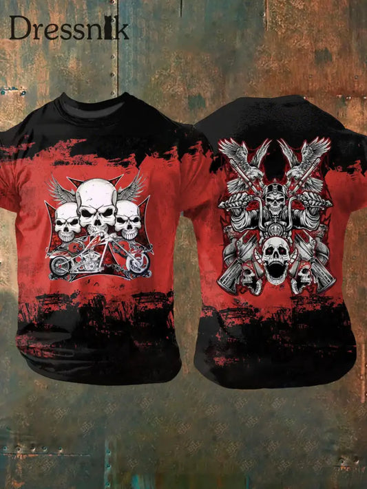 Männer Eisernes Kreuz Schädel bedrucktes Kurzarm-T-Shirt als bild / S