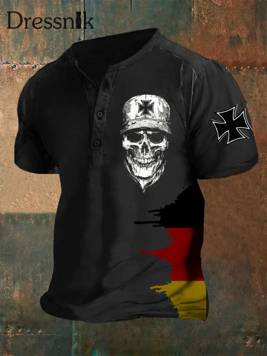Männer Eisernes Kreuz Schädel Print Shirt Schwarz / S
