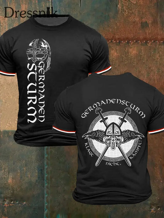 MĂ€nner Germanen sturm bedrucktes Kurzarm-T-Shirt Schwarz / S