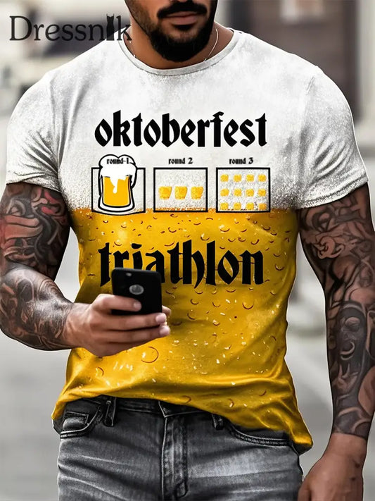 Männer Oktoberfest Triathlon Lustiges Trinken T-Shirt als bild / S