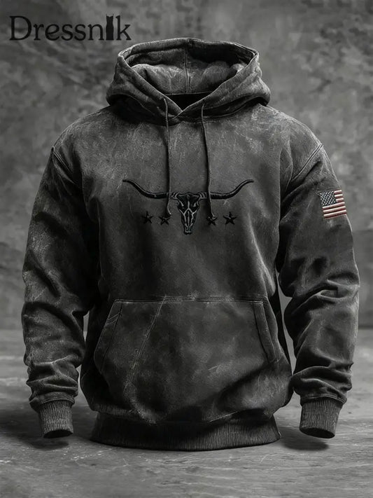 MĂ€nner Western Bull Skull Hoodie Schwarz / S