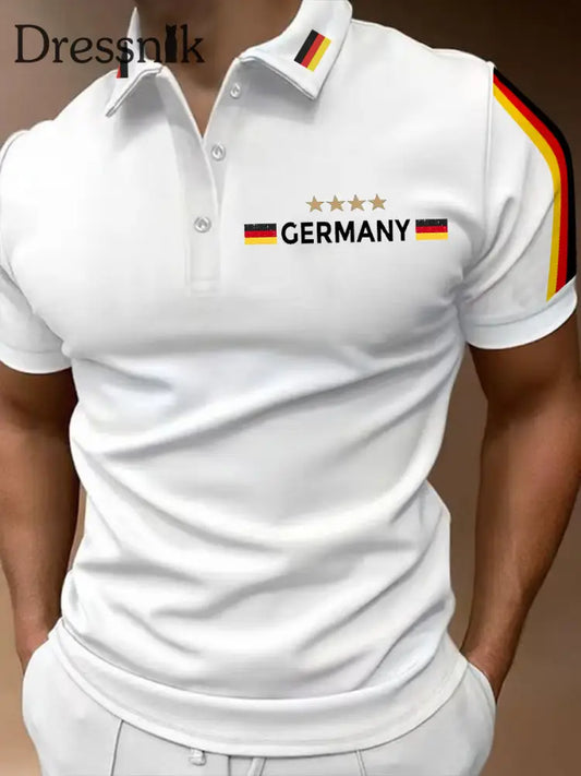 Men’s German Print Polo Shirt White / S