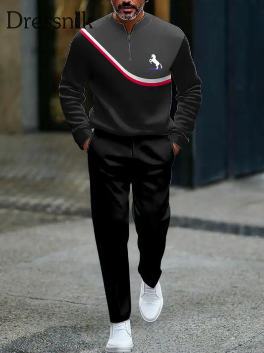 Minimalist isches farbblock gestreiftes lĂ€ssiges Polo-Set fĂŒr Herren mehrfarbig / S
