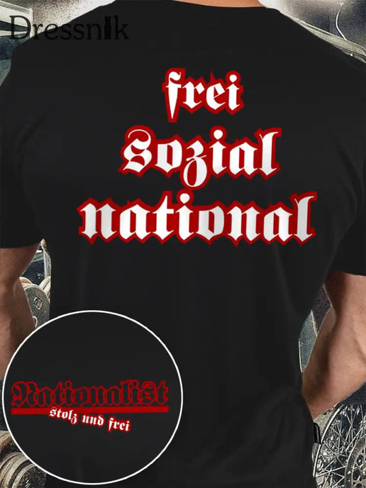 Nationalist isches bedrucktes Kurzarm-T-Shirt fĂŒr MĂ€nner Schwarz / S