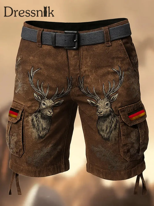 Oktoberfest-Hirschhosen Künstlerisch bedruckte Textur mit Kordel zug Taschen-Freizeit-Cargo-Shorts A / M