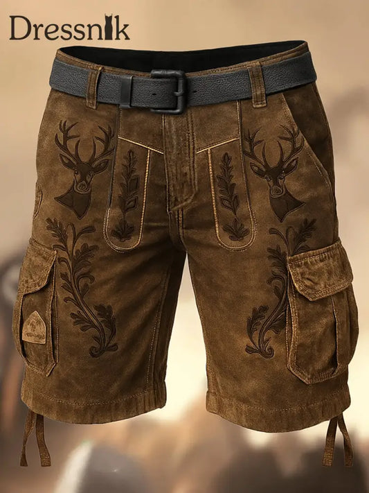 Oktoberfest-Hirschhosen Künstlerisch bedruckte Textur mit Kordel zug Taschen-Freizeit-Cargo-Shorts A / M