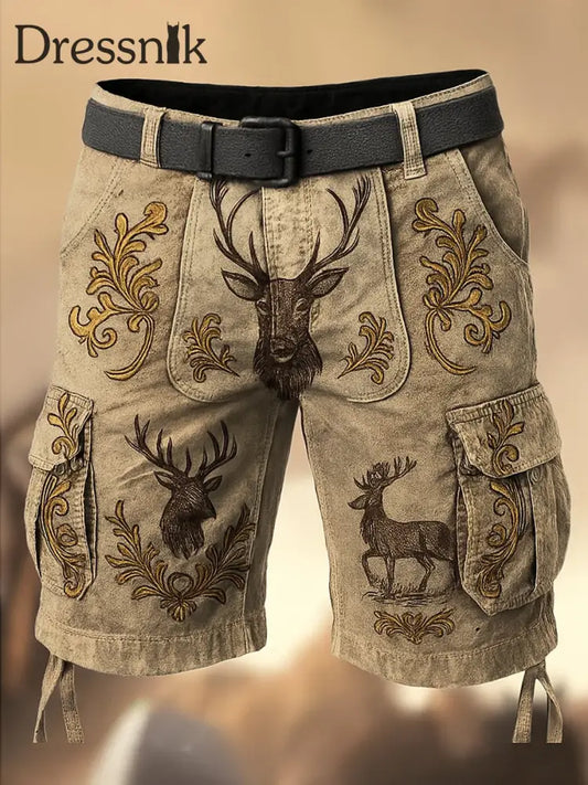 Oktoberfest-Hirschhosen Künstlerisch bedruckte Textur mit Kordel zug Taschen-Freizeit-Cargo-Shorts A / M