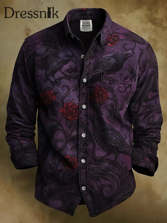 Retro Halloween Gothic Kunst Abstrakt Bedruckt Baumwolle Vintage Casual 100% Baumwolle Langarm Hemd A / S