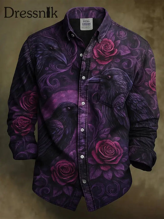 Retro Halloween Gothic Kunst Abstrakt Bedruckt Baumwolle Vintage Casual 100% Baumwolle Langarm Hemd A / S