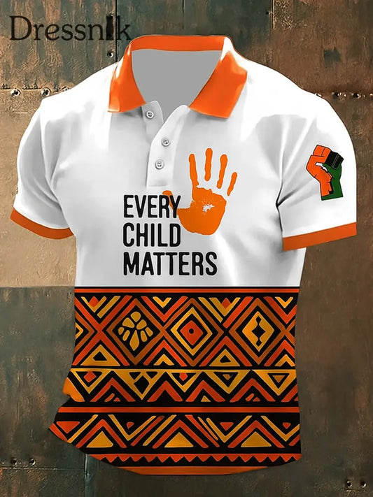 Retro Jedes Kind ist wichtig bedruckt Vintage Textur V-Ausschnitt kurze Ärmel Polo-Shirt A / S