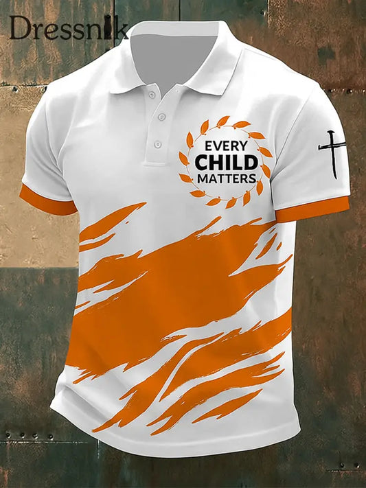 Retro Jedes Kind ist wichtig bedruckt Vintage Textur V-Ausschnitt kurze Ärmel Polo-Shirt A / S