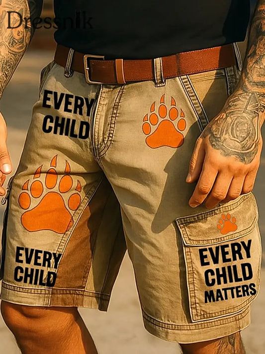 Retro Jedes Kind ist wichtig bedruckte Freizeit-Taschen-Cargo-Shorts im Freien A / M