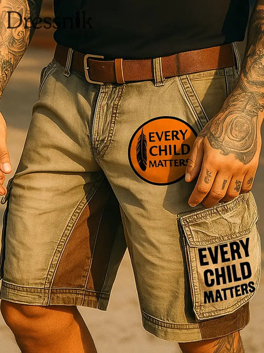 Retro Jedes Kind ist wichtig bedruckte Freizeit-Taschen-Cargo-Shorts im Freien A / M