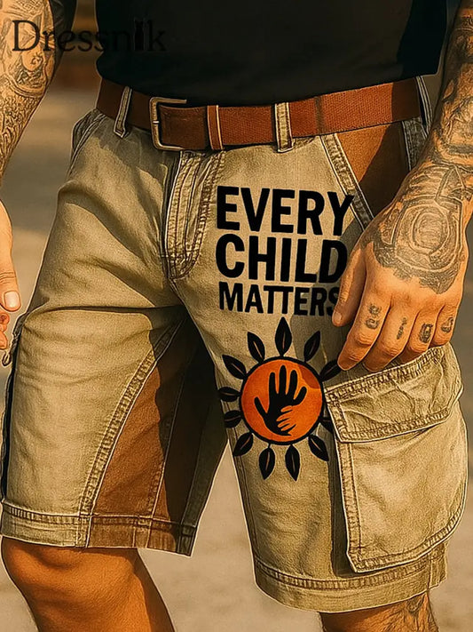 Retro Jedes Kind ist wichtig bedruckte Freizeit-Taschen-Cargo-Shorts im Freien A / M