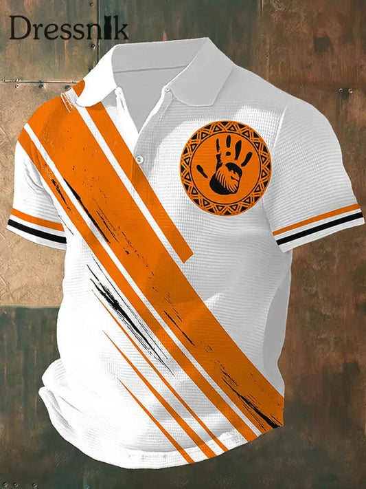 Retro Jedes Kind ist wichtig bedruckte Waffel-Textur Athletisches Kurzarm-Polo-Shirt mit V-Ausschnitt A / S