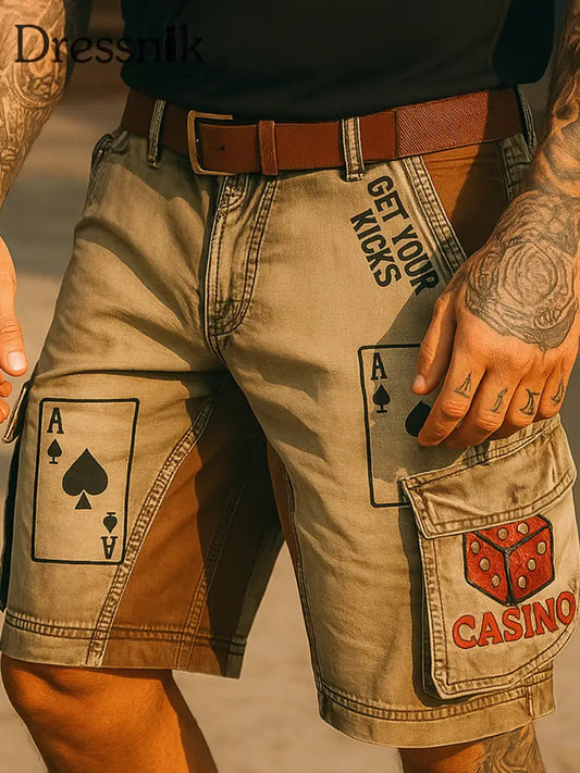 Retro Texas Hold’em Poker bedruckte Freizeit-Taschen-Cargo-Shorts im Freien A / M