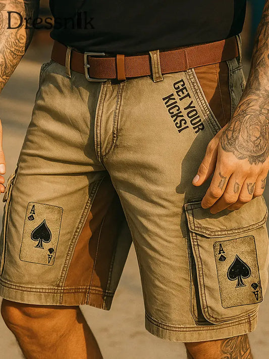 Retro Texas Hold’em Poker bedruckte Freizeit-Taschen-Cargo-Shorts im Freien A / M