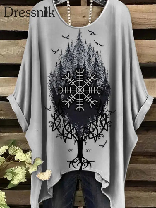 Retro Viking Print Casual Topp För Kvinnor als bild / S