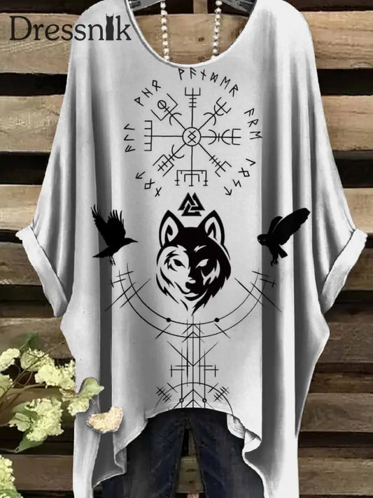 Retro Viking Print Casual Topp För Kvinnor als bild / S
