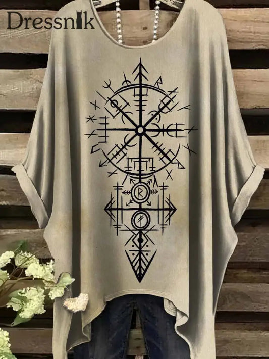 Retro Viking Print Casual Topp För Kvinnor als bild / S