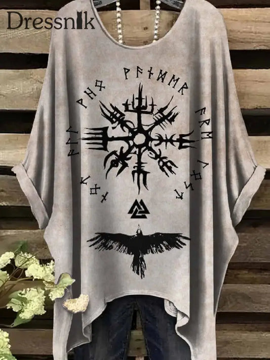 Retro Viking Print Casual Topp För Kvinnor als bild / S