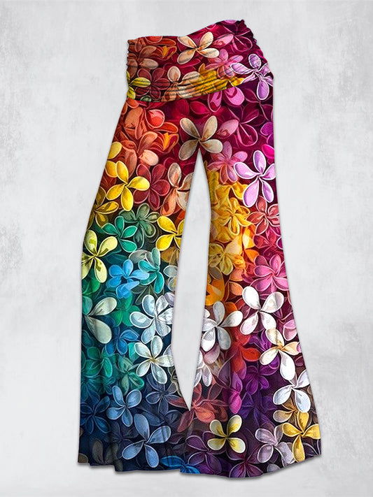 Regenbogen-Blumen-Kunst bedruckte bequeme, hoch ausgedehnte Hosen