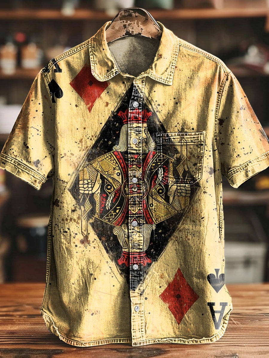 Vintage gealtetes Poker Kunstdruck-Freizeit hemd