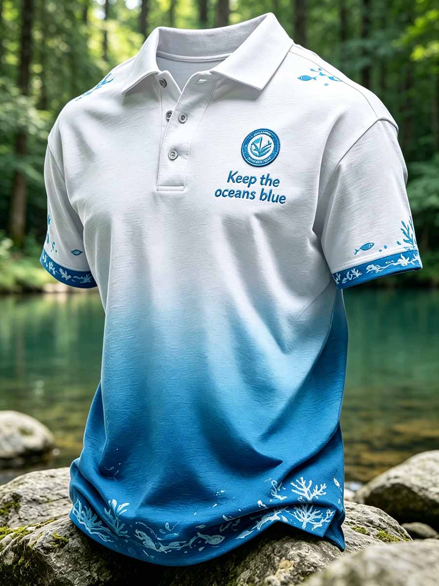Herren "Halten Sie die Ozeane blau" bedrucktes lässiges Polos hirt