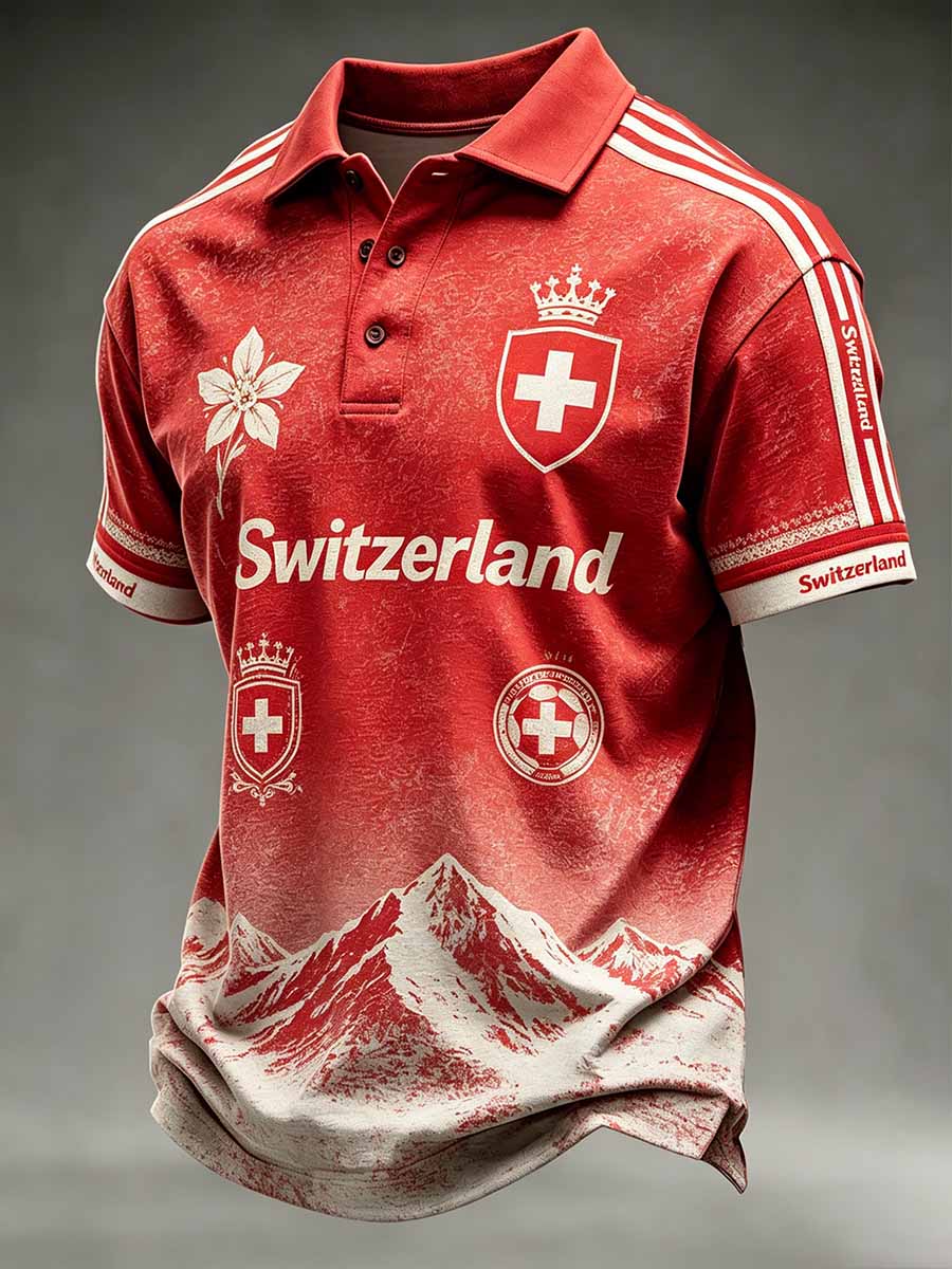 Herren-Poloshirt mit Schweizer Fußballmotiv, lässiger Stil