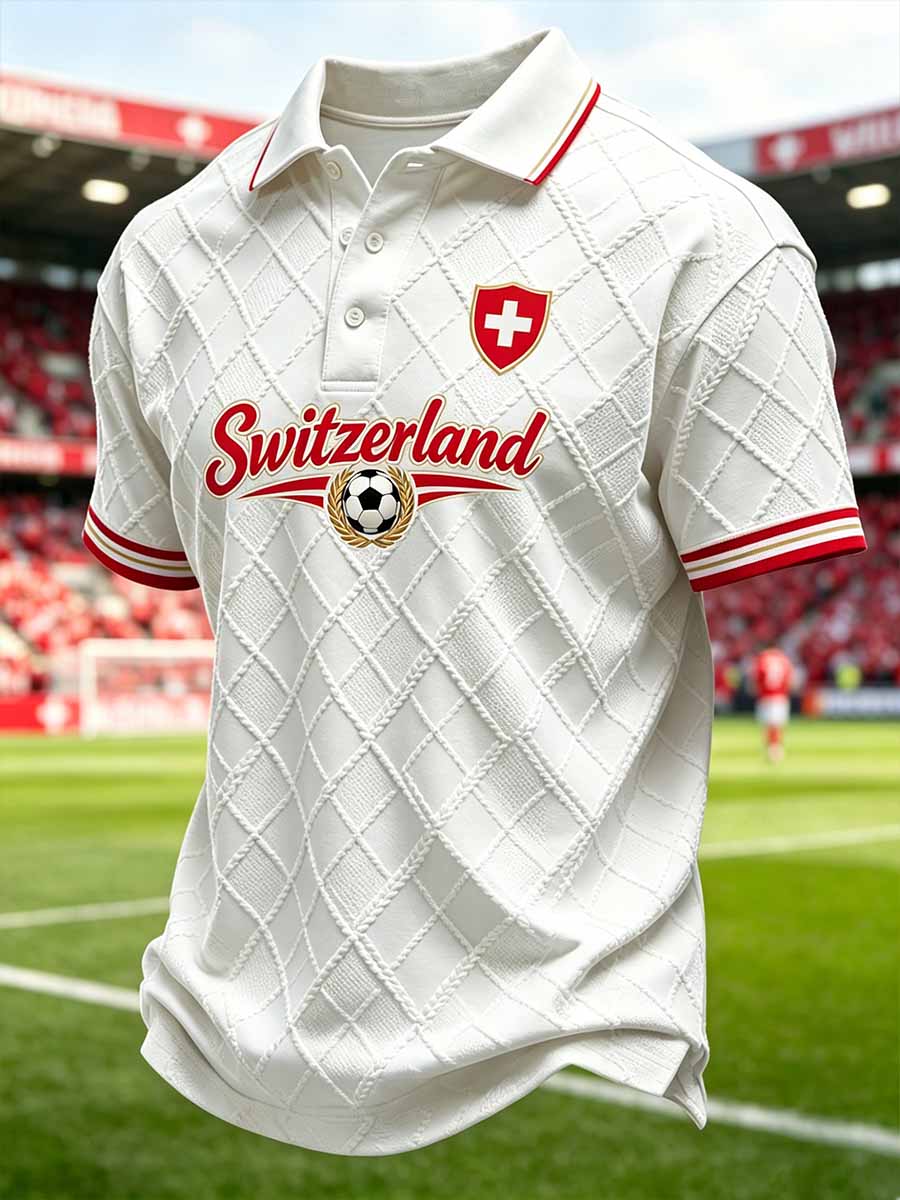 Herren-Poloshirt mit Schweizer Fußballmotiv, lässiger Stil