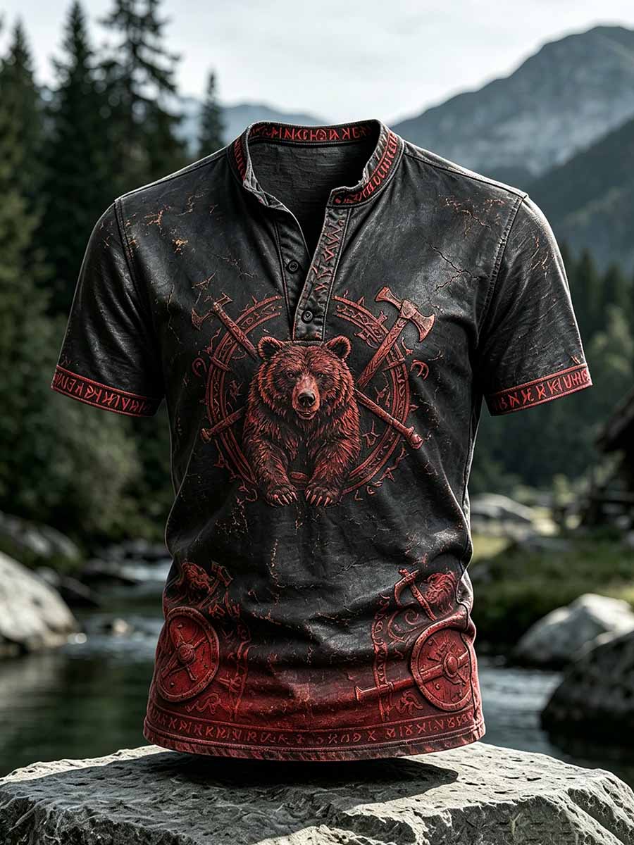Herren-Vintage-T-Shirt mit Wikinger-Muster
