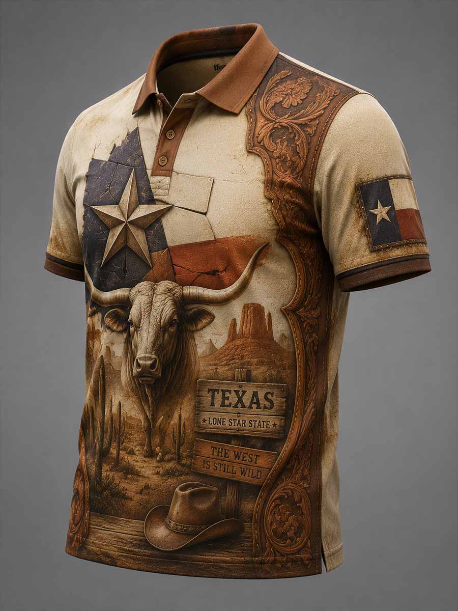 Herren Vintage Western Muster Bedrucktes Polo-Shirt