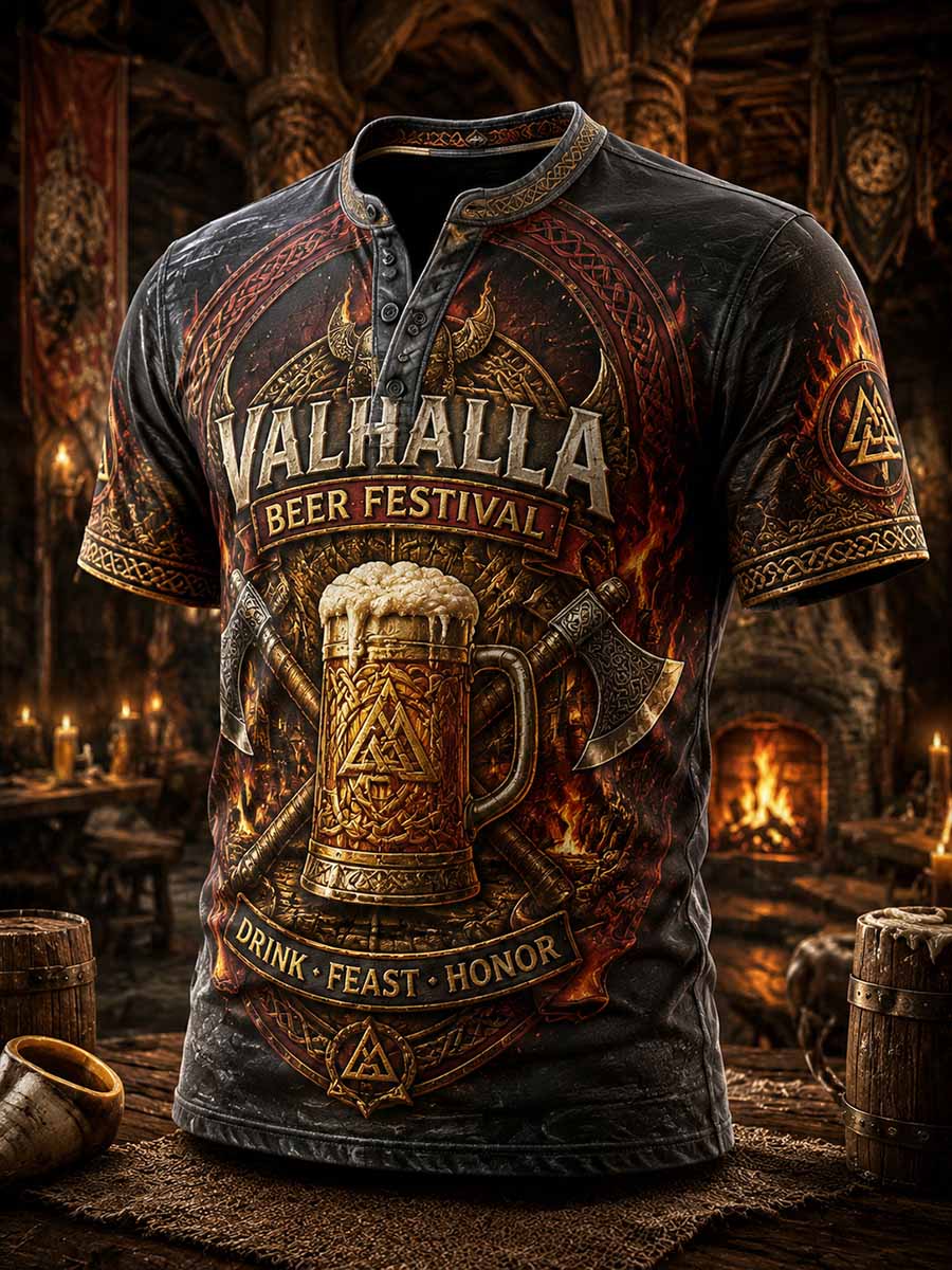 Herren-Vintage-T-Shirt mit Wikinger-Bier-Motiv