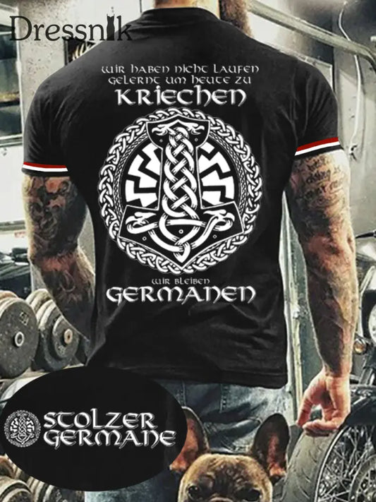 Stolzer Germane bedrucktes Kurzarm-T-Shirt fĂŒr MĂ€nner Schwarz / S