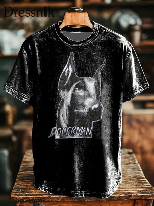 Unisex Deutschland Dobermann bedrucktes Kurzarm-T-Shirt Schwarz / S