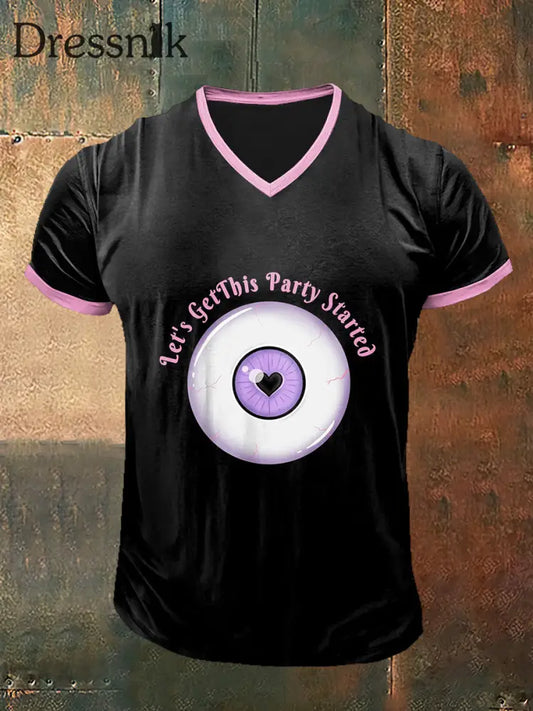 Unisex Lassen Sie uns diese Party beginnen bedruckt Vintage Mode Kurzarm V-Ausschnitt T-Shirt Schwarz / S