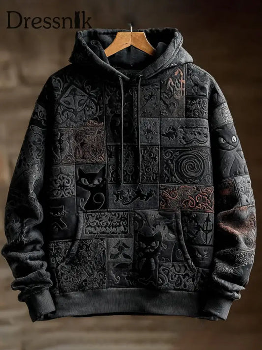 Vintage Halloween Schwarzer Katzen druck Kunst Casual Hoodie Schwarz / S